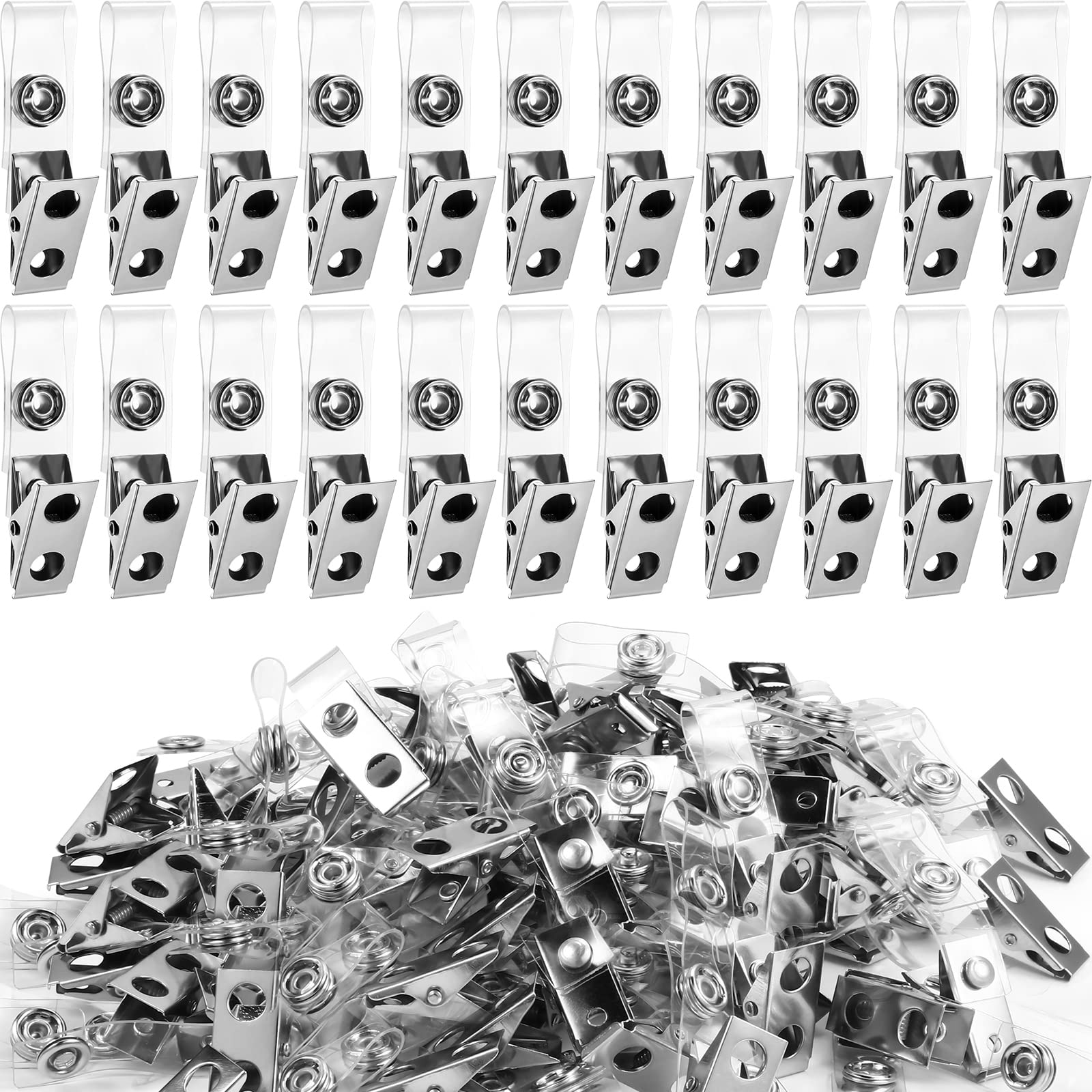 Metal Badge Clips Id Badge Clips Double Hole Badge Clips With Clear Pvc Straps Name Tag Clips Id Strap Clip For Id Cards And Bad